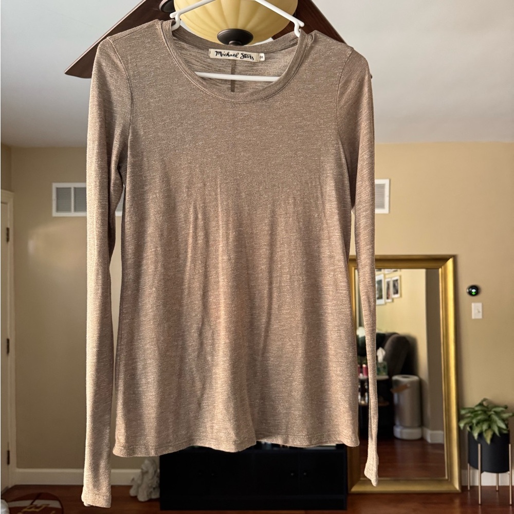 Michael Stars Shimmering Tan Long Sleeve Tee